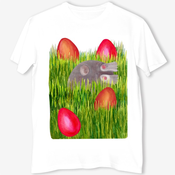 Футболка &laquo;Пасхальный кролик прячит пасхальные яйца в траве&raquo;