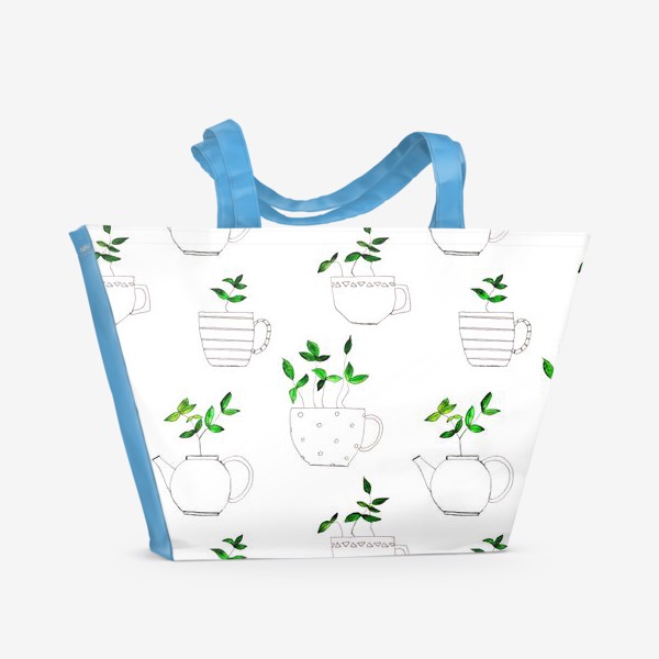 Пляжная сумка «Tea plants in tea pots / Чайные листики в чашках»