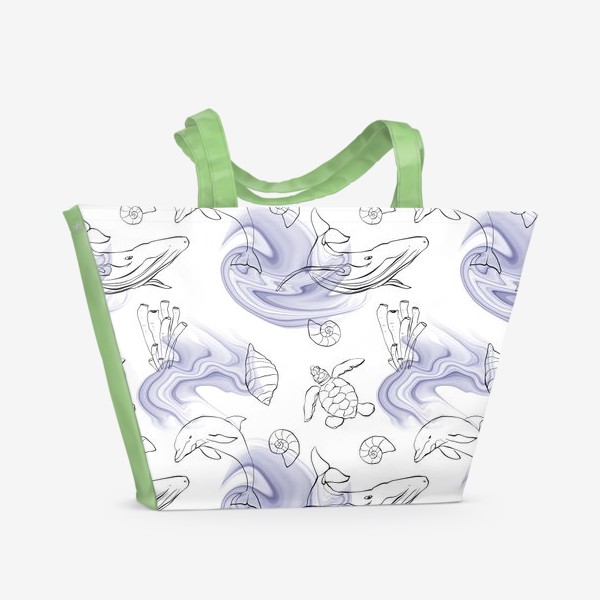 Пляжная сумка &laquo;Морской паттерн. Киты, дельфины, черепахи. Летний паттерн. Принт для одежды.&raquo;
