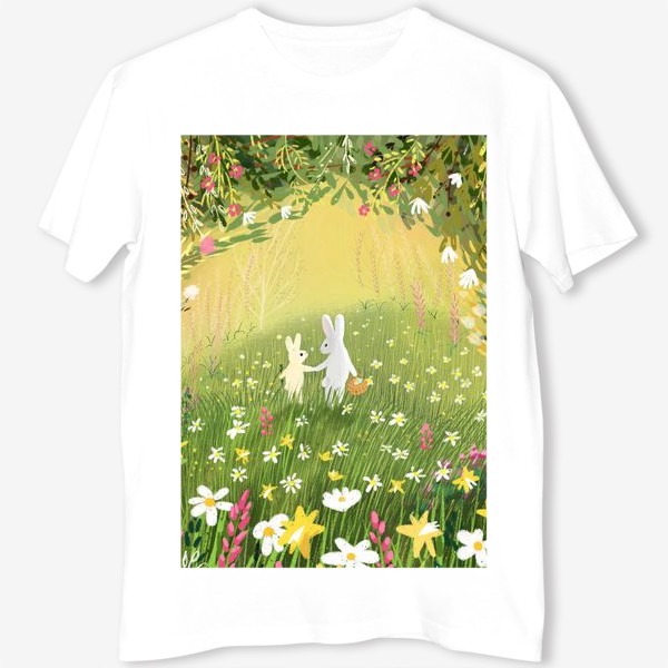 Футболка &laquo;Весна, кролик, цветы и Пасха&raquo;