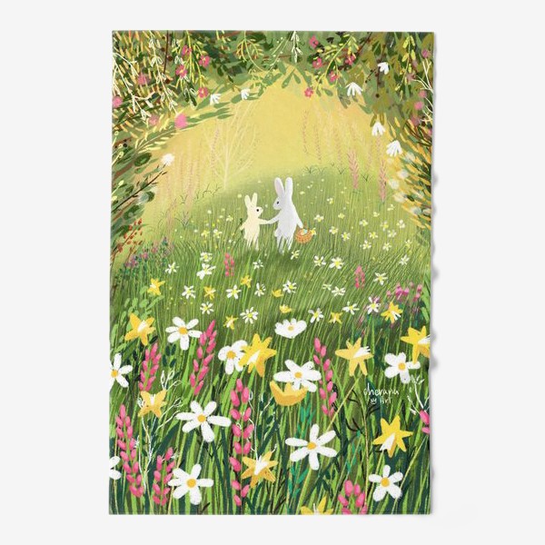 Полотенце «Весна, кролик, цветы и Пасха»