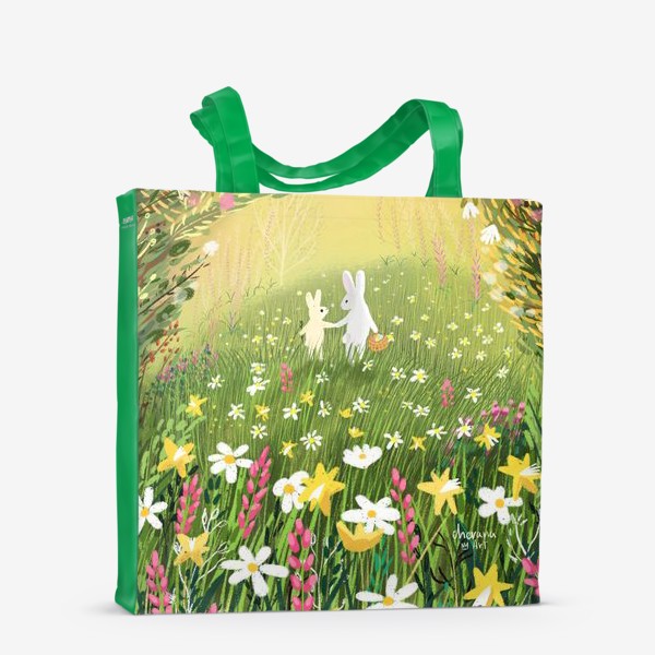 Сумка-шоппер «Весна, кролик, цветы и Пасха»