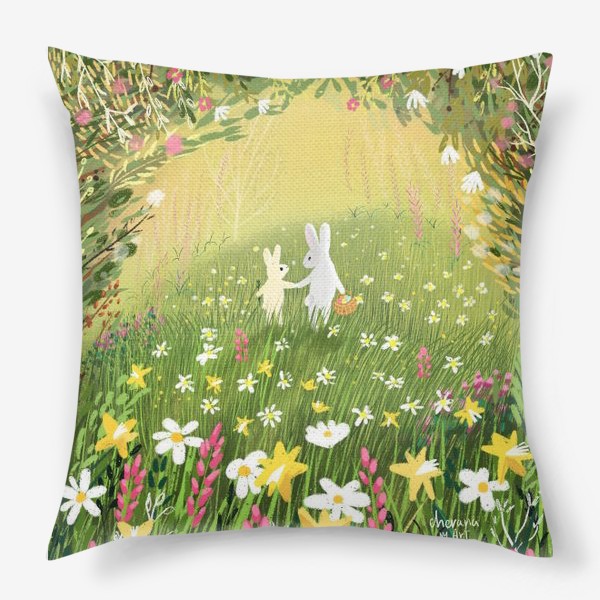 Подушка «Весна, кролик, цветы и Пасха»