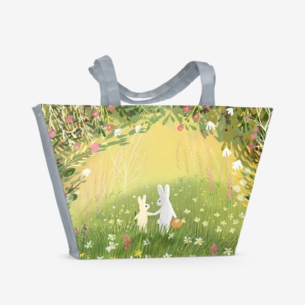 Пляжная сумка «Весна, кролик, цветы и Пасха»