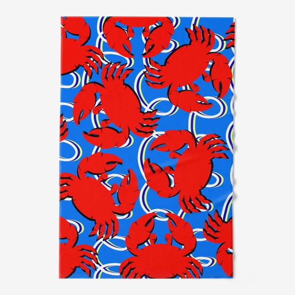 Полотенце «Морской узор на синем фоне с красными крабами и корабельными веревками»