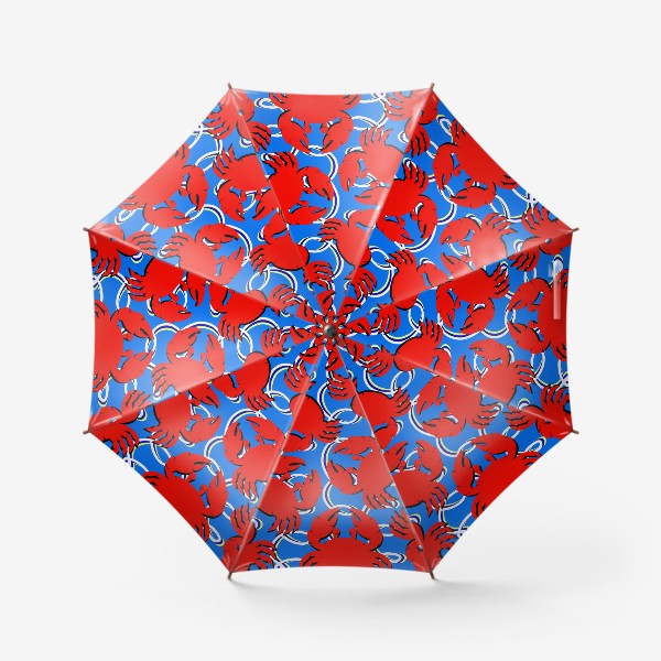 Зонт «Морской узор на синем фоне с красными крабами и корабельными веревками»