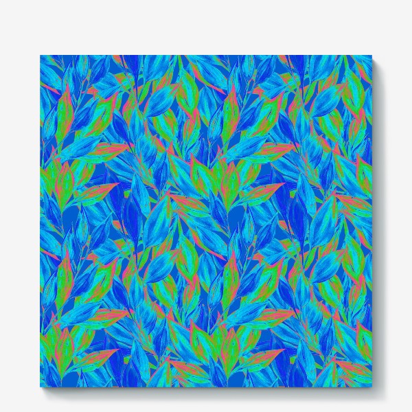 Холст «Живописный растительный паттерн с листьями гуашью. Хроматическая аберрация, текстурный рисунок с мазками кистью.»