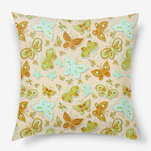 Подушка «Нежные бабочки гуашью и масляной пастелью  на нежном кремовом пастельном фоне»