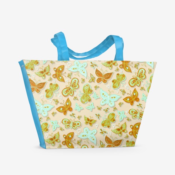 Пляжная сумка «Нежные бабочки гуашью и масляной пастелью  на нежном кремовом пастельном фоне»