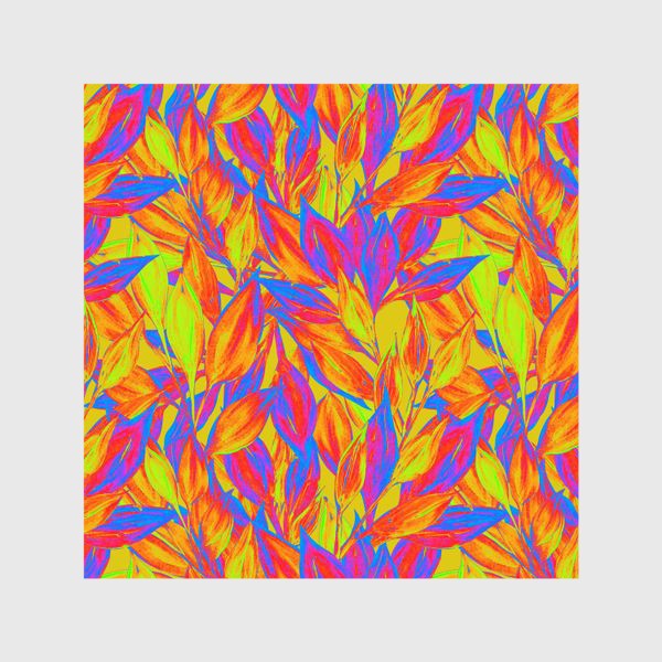 Шторы «Яркие неоновые листья нарисованные гуашью от руки. Насыщенный стильный паттерн с текстурой гуаши»
