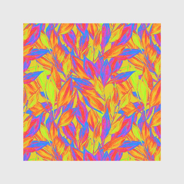 Скатерть «Яркие неоновые листья нарисованные гуашью от руки. Насыщенный стильный паттерн с текстурой гуаши»