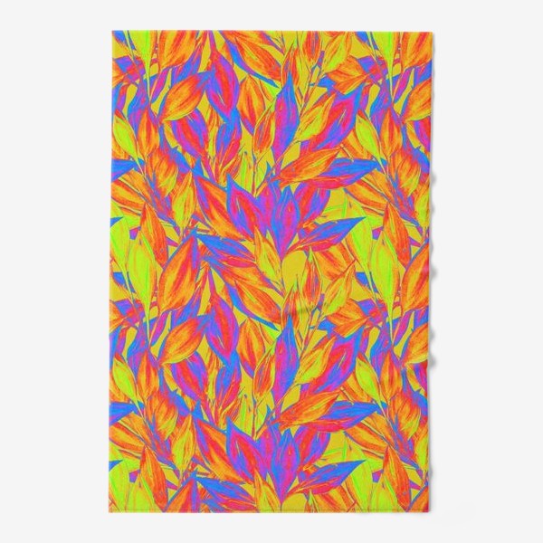 Полотенце «Яркие неоновые листья нарисованные гуашью от руки. Насыщенный стильный паттерн с текстурой гуаши»