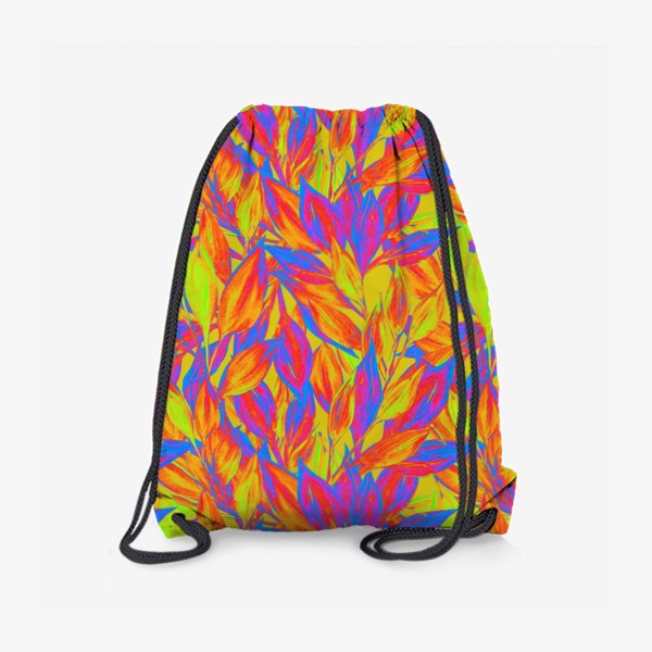 Рюкзак «Яркие неоновые листья нарисованные гуашью от руки. Насыщенный стильный паттерн с текстурой гуаши»