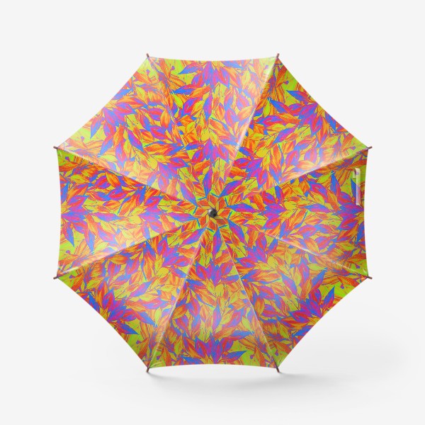Зонт «Яркие неоновые листья нарисованные гуашью от руки. Насыщенный стильный паттерн с текстурой гуаши»