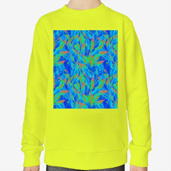 Свитшот «Живописный растительный паттерн с листьями гуашью. Хроматическая аберрация, текстурный рисунок с мазками кистью.»