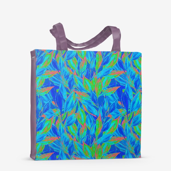 Сумка-шоппер «Живописный растительный паттерн с листьями гуашью. Хроматическая аберрация, текстурный рисунок с мазками кистью.»