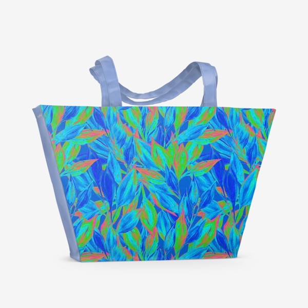 Пляжная сумка «Живописный растительный паттерн с листьями гуашью. Хроматическая аберрация, текстурный рисунок с мазками кистью.»