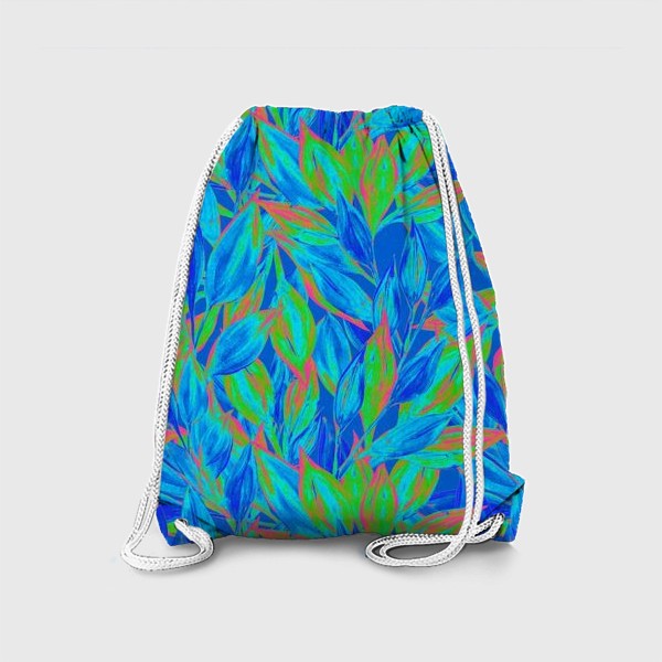 Рюкзак «Живописный растительный паттерн с листьями гуашью. Хроматическая аберрация, текстурный рисунок с мазками кистью.»