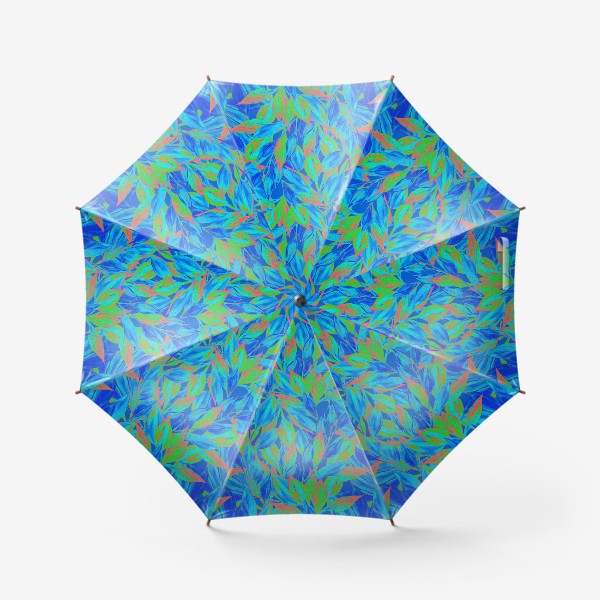Зонт «Живописный растительный паттерн с листьями гуашью. Хроматическая аберрация, текстурный рисунок с мазками кистью.»