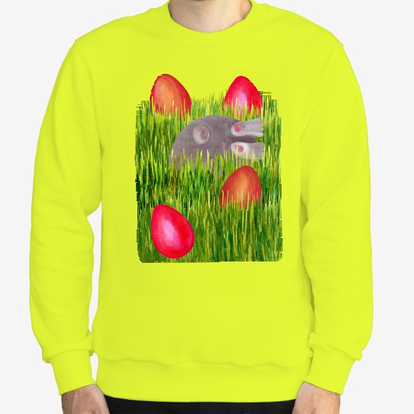 Свитшот «Пасхальный кролик прячит пасхальные яйца в траве»