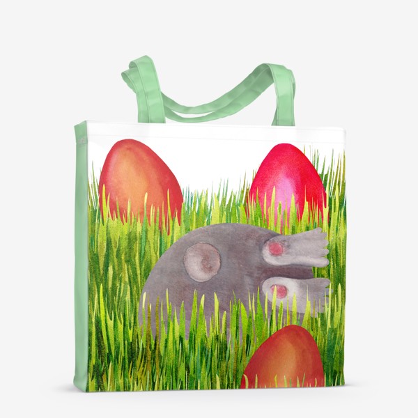 Сумка-шоппер «Пасхальный кролик прячит пасхальные яйца в траве»