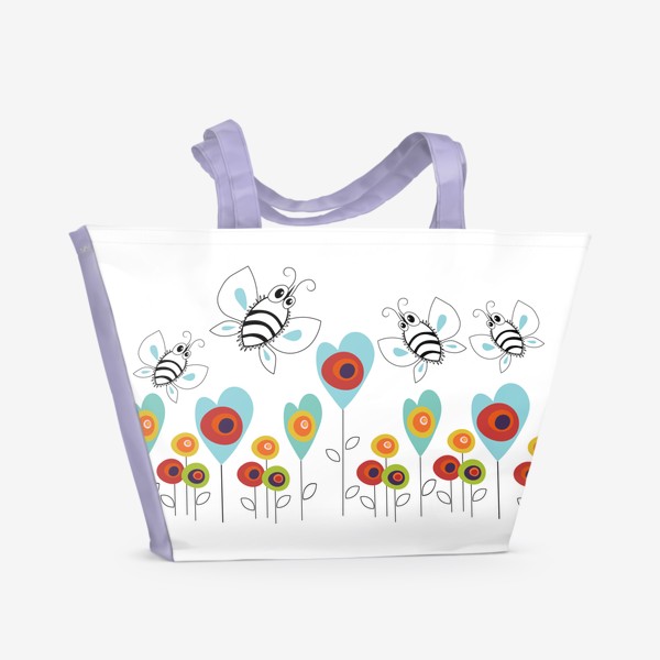 Пляжная сумка «Пчёлы над цветами. Летний принт с пчёлами.»