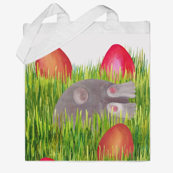 Сумка хб &laquo;Пасхальный кролик прячит пасхальные яйца в траве&raquo;
