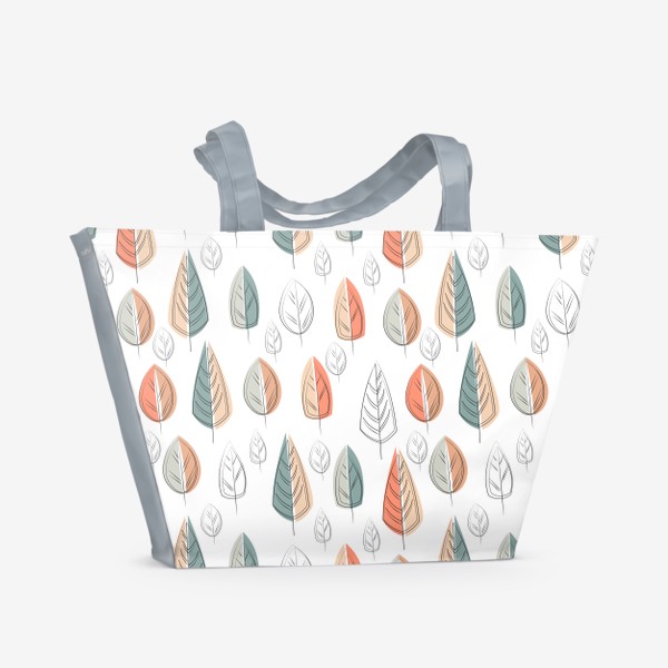 Пляжная сумка «Листья. Паттерн бесшовный с контурными листьями в скандинавском стиле.»