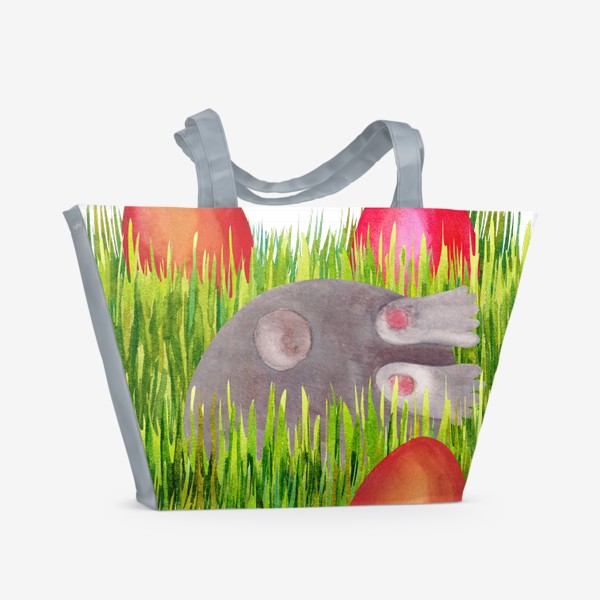 Пляжная сумка &laquo;Пасхальный кролик прячит пасхальные яйца в траве&raquo;