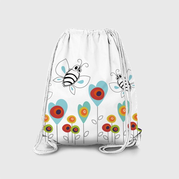 Рюкзак «Пчёлы над цветами. Летний принт с пчёлами.»