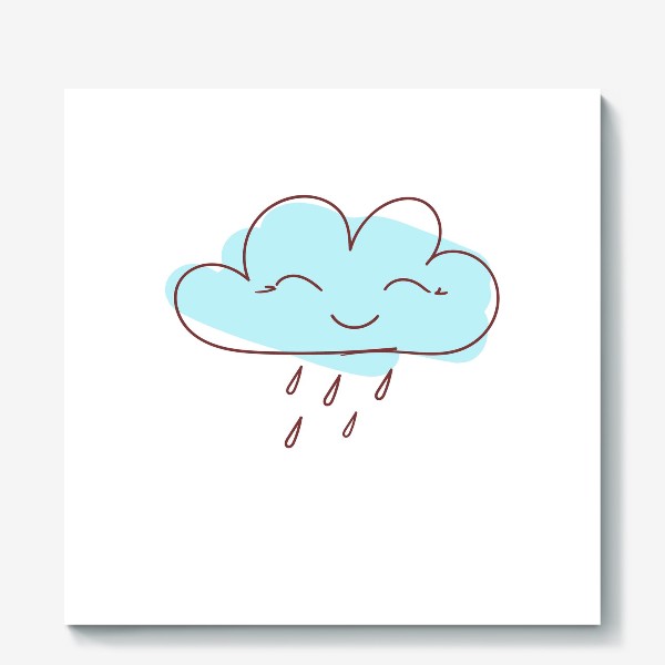 Холст &laquo;Милое улыбающееся облако с каплями дождя. Нарисованный вручную &raquo;