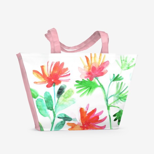 Пляжная сумка «Красные цветы, акварель»