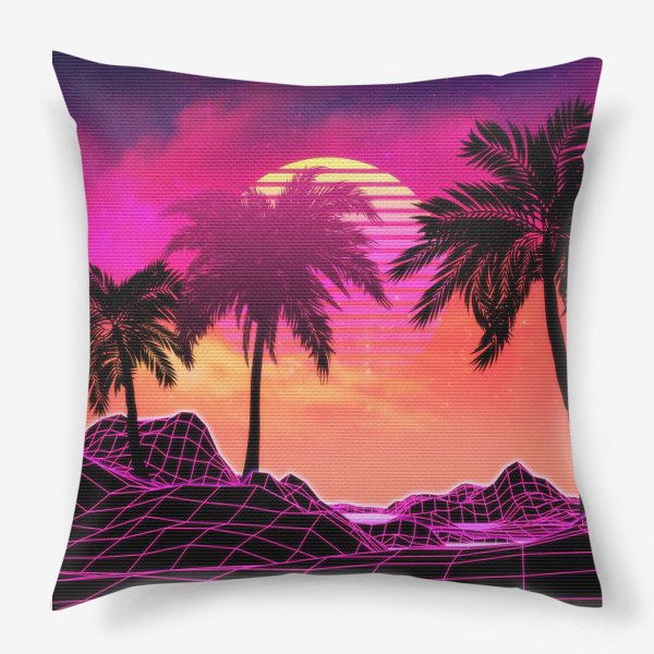 Подушка «Синтвейв пальмы в розовом неоне»
