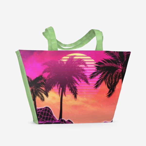 Пляжная сумка &laquo;Синтвейв пальмы в розовом неоне&raquo;