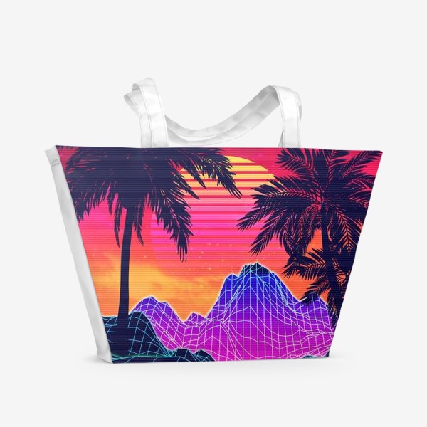 Пляжная сумка «Остров с пальмами синтвейв»