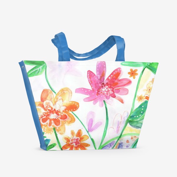 Пляжная сумка «Экзотические цветы, скетч, акварель»