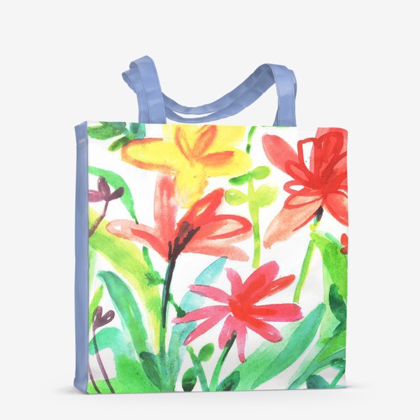 Сумка-шоппер «Летний луг, цветы, акварель. Акварельные яркие цветы, акварельная живопись цветы,живопись акварелью полевые цветы»