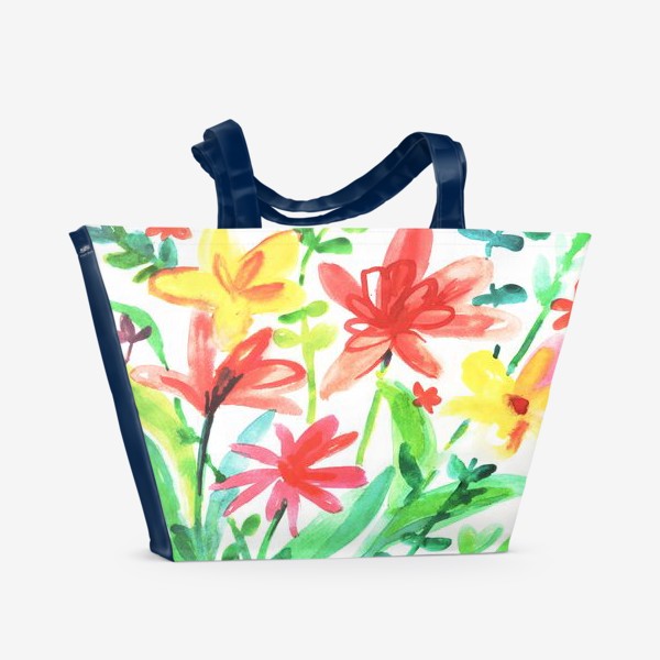 Пляжная сумка «Летний луг, цветы, акварель. Акварельные яркие цветы, акварельная живопись цветы,живопись акварелью полевые цветы»