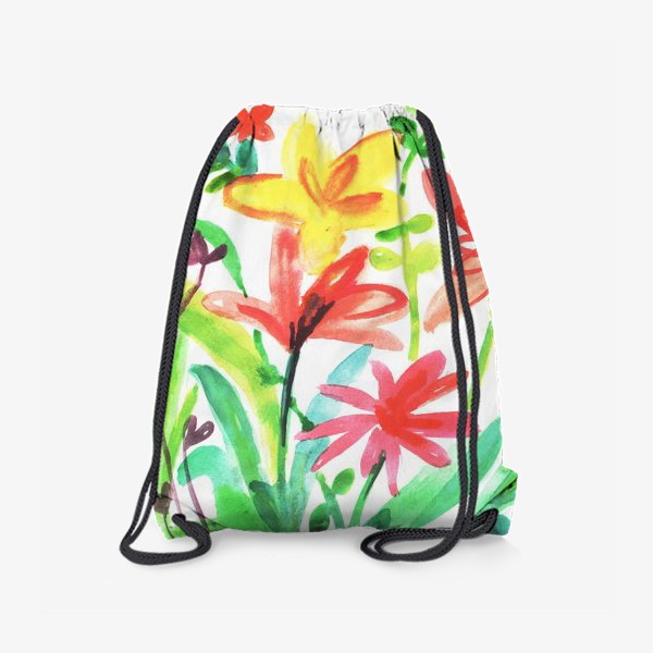 Рюкзак «Летний луг, цветы, акварель. Акварельные яркие цветы, акварельная живопись цветы,живопись акварелью полевые цветы»