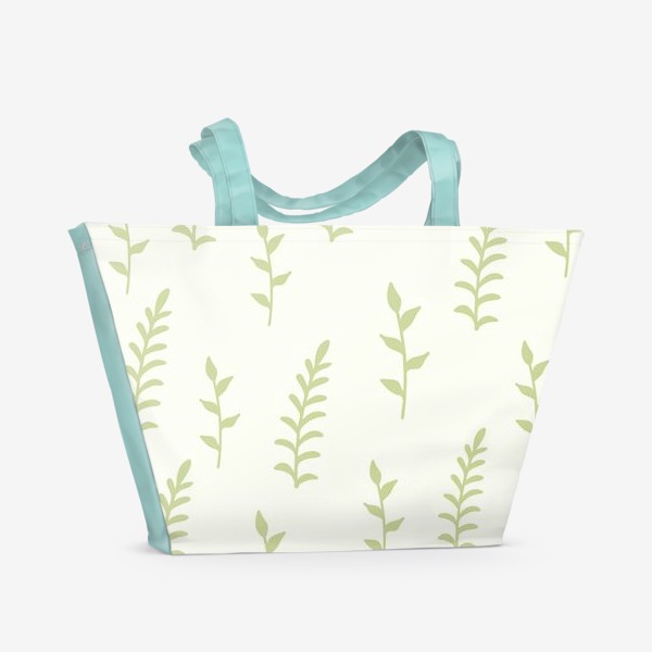 Пляжная сумка &laquo;Зеленые листья на белом фоне. Нарисованный вручную бесшовный узор. &raquo;