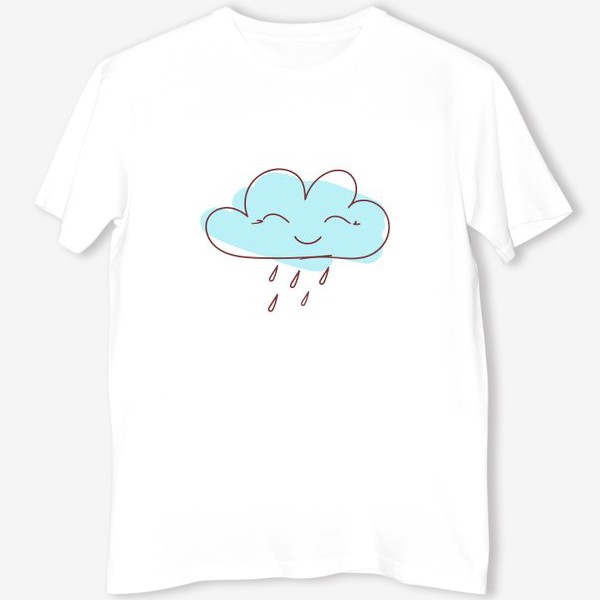 Футболка «Милое улыбающееся облако с каплями дождя. Нарисованный вручную »