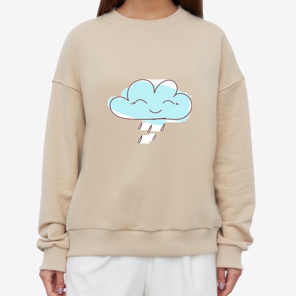 Свитшот «Милое улыбающееся облако с каплями дождя. Нарисованный вручную »
