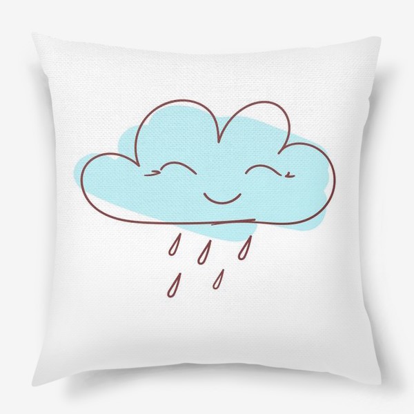 Подушка &laquo;Милое улыбающееся облако с каплями дождя. Нарисованный вручную &raquo;