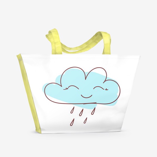 Пляжная сумка «Милое улыбающееся облако с каплями дождя. Нарисованный вручную »