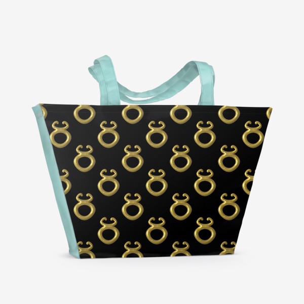 Пляжная сумка «Золотой символ зодиака Телец 3d на черном фоне. Паттерн»