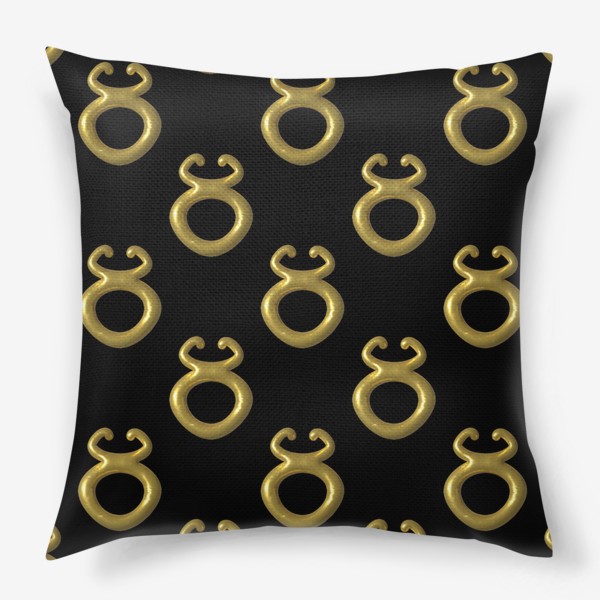 Подушка «Золотой символ зодиака Телец 3d на черном фоне. Паттерн»