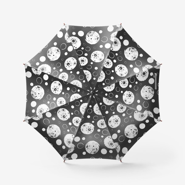Зонт &laquo;Цветы.Бесшовный летний черно-белый  принт с цветами и кругами в акварельной технике.&raquo;