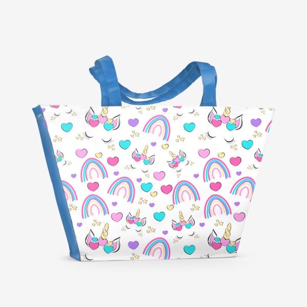 Пляжная сумка «Единорог.Бесшовный принт с единорогом и радугой.Детский паттерн.»