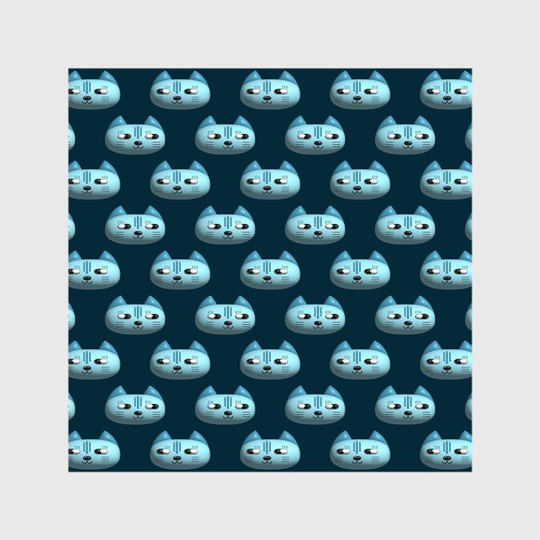 Шторы «Коты 3d. Паттерн в оттенках синего с объемными мордочками кошек»