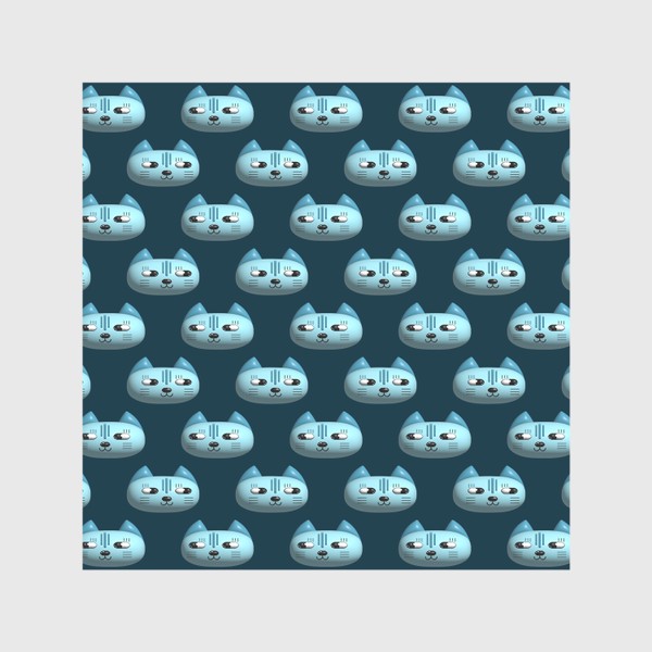 Скатерть «Коты 3d. Паттерн в оттенках синего с объемными мордочками кошек»